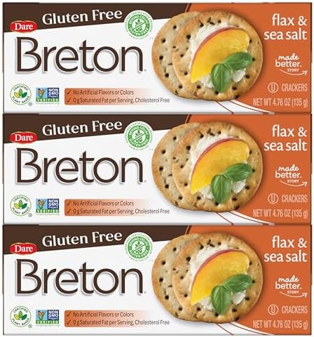 Breton Crackers, Gluten Free Flax & Sea Salt, Pack of 3