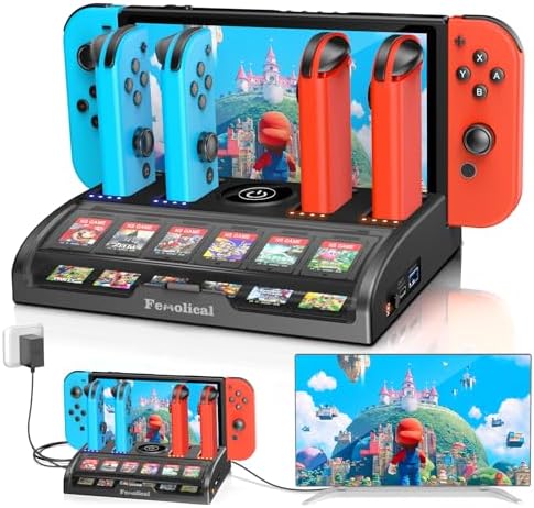 Fenolical Dock Station Compatibile con Nintendo Switch/Switch OLED, per caricatore con adattatore TV HDMI 4K/1080P, Dock di Ricarica USB con 12 slot di Gioco