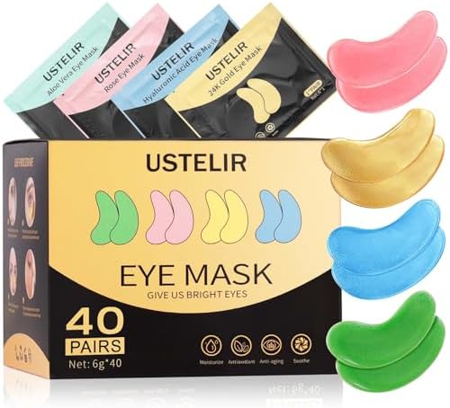 Under Eye Patches, 40 Pairs Eye Mask for Dark Circles, Puffy Eyes, Undereye Bags,Wrinkles,Eye Mask Patches with 24K Gold, Hyaluronic Acid,Rose & Aloe Vera, Eye Treatment Skin Care for Men & Women Gift