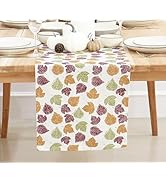 PurpleEssences Fall Maple Leaves Table Runner, Autumn Thanksgiving Kitchen Dining Table Decoratio...