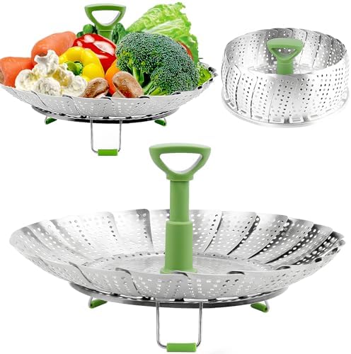 Consevisen Vegetable Steamer Basket for Cooking Food, Stainless Steel Veggie Steam Basket for Pot, Folding Expandable Steaming Insert with Extendable Handle Fits Various Size Pot, 5.1" to 9"