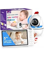 VSIFEHSO Cámara Vigilancia Bebé 5&#34; 720P LCD Cámara Bebe Vigilancia Rotación de 355° Monitor para Bebe 3500mAh con Visión Nocturna VOX Comunicación Bidirecciona Zoom y Detección de Temperatura