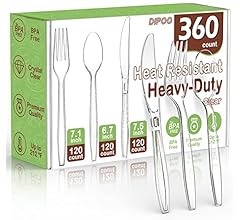 360 Count Plastic Silver Ware Heavy Duty, 120 Forks, 120 Spoons, 120 Knives, Heat Resistant & BPA Free Disposable SilverWar…