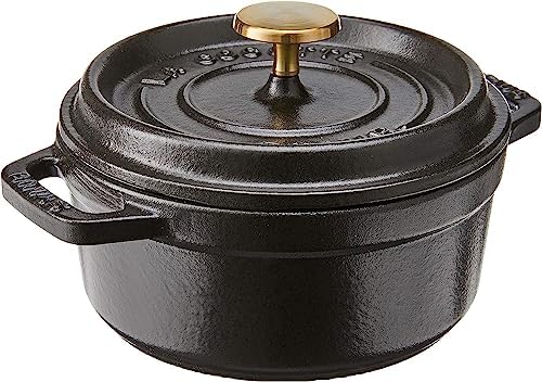 STAUB Cast Iron Dutch Oven 0.5-qt Round Cocotte, Made in France, Serves 1, Matte Black