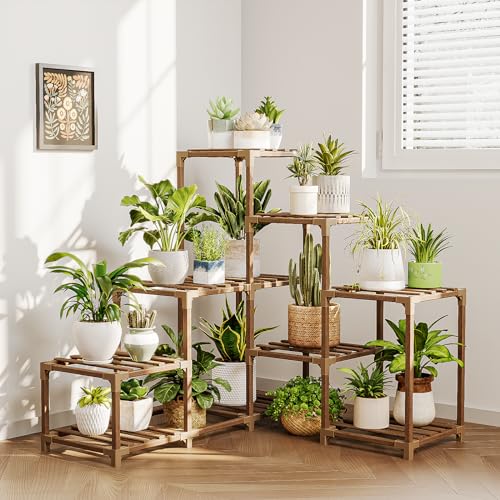 Bamworld Plant Stand Indoor Corner Plant Shelf Outdoor for Multiple Plants Wood Flower Stand Ladder Plant Table for Plant Pot