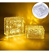 ROSHWEY 2 Pack Solar Ground Lights, Glass Solar Brick Lights with 8 LED Waterproof In-Ground Outd...