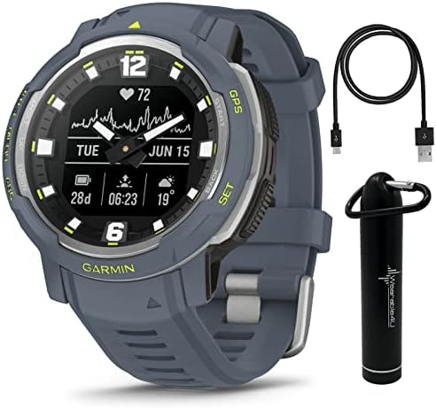Wearable4U Garmin Instinct Crossover, Rugged Hybrid Smartwatch, Analog Hands and Digital Display 1.27 in, Blue Granite E-Bank Bundle