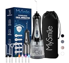 MySmile Flosser de agua inalámbrico para limpiador de dientes, herramienta de eliminación de placa dental 350ml con 5 modos…