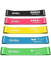 Gritin Resistance Bands, [Set of 5] Skin-Friendly Resistance Fitness Exercise Loop Bands with 5 Different Resistance Levels - Carrying Case Included - Ideal for Home, Gym, Yoga, Training