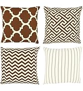 PurpleEssences Set of 4 Geometric Patterns - Coffee Throw Decorative Pillow Cover for Sofa Couch ...