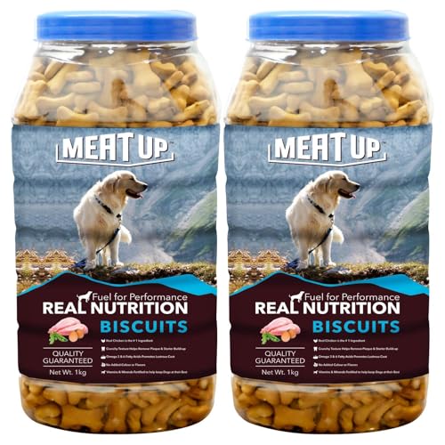 Meat Up Dog Treats Biscuit Real Chicken Flavour, All Life Stages, 1Kg ,Total 2 Kg Pack