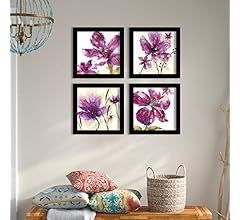 Painting Mantra Purple Breez Flower Framed Painting/Posters for Room Decoration, Set of 4 Black Frame UV Textured Art Print…