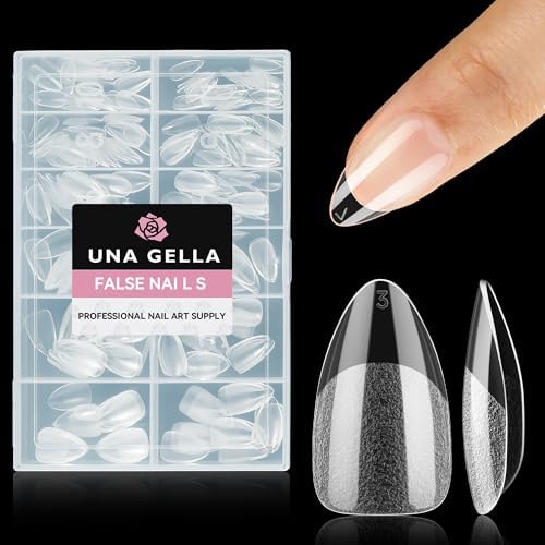 UNA GELLA Short Almond Nail Tips, 312pcs Short Almond Gel X Nail Tips Half Matte Soft Gel Nail Tips Clear Fake Nails for Full Cover Nail Extension Home DIY Nail Salon 12 Sizes