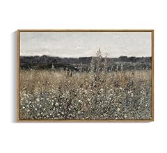 InSimSea Framed Canvas Wall Art Vintage Decor, Landscape Wall Art, Meadow with Flowers Art Decor, Modern Farmhouse Decor, C…