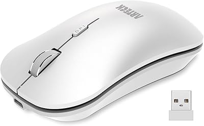 Arteck 2.4G Wireless Mouse with Nano USB Receiver Ergonomic Design Silent Clicking for Computer/Desktop/PC/Laptop and Windows 10/8/7 Build in Rechargeable Battery - White