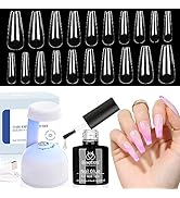 Beetles Gel Nail Kit Easy Nail Extension Set with 500Pcs Soft Gel Nail Tips Coffin Shape 5 In 1 N...