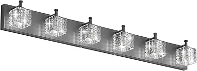 Ralbay 6 Lights Black Bathroom Vanity Lights Crystal Modern LED Black Bathroom Vanity Lights Modern Crystal Vanity Light for Bathroom Lighting Over Mirror Matte Black