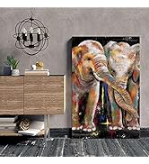 Elephant Painting Canvas Wall Art Colorful Elephant Couple Print Artwork Wild Animal Picture Love...