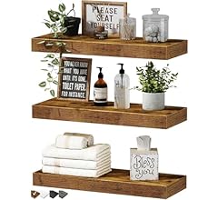 QEEIG Floating Shelves for Wall Bathroom Shelf Bedroom Kitchen Farmhouse Small Book Shelf 16 inch Set of 3, Rustic Brown (0…