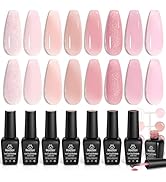 Beetles Jelly Gel Nail Polish Set, 8 Colors Nude Sheer Pink Shimmer Gel Polish, Soft Whisper Clas...