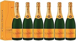 LOT 6 CHAMPAGNES VEUVE CLICQUOT BRUT CARTE JAUNE 75CL AVEC ÉTUIS