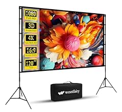 Projector Screen and Stand, Wootfairy 120 inch Foldable and Portable Projection Screen 16:9 4K HD Rear Front Wrinkle-Free M…