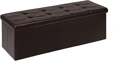 Generate PINPLUS Folding Storage Ottoman Bench, Brown Faux Leather Long Storage Chest Footstool Seat, Storage Bench for Bedroom and Hallway, 43.3"x15.7"x15.7"