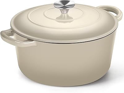 P&P CHEF - Horno holandés esmaltado de 6 cuartos con tapa, olla de hierro fundido de 6 cuartos de galón, olla redonda esmaltada para estofar, guisar, apto para horno para hornear pan, todas las