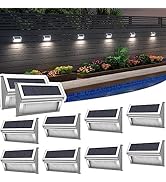 ROSHWEY Solar Outdoor Lights, 10 Pack 9LED Solar Fence Lights Stainless Steel Solar Powered Deck ...