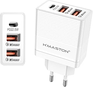 H'MASTON Fonte Carregador de Parede 67.5W Carregador Turbo Universal com 2 USB Saída 20W + 1 Tipo C 22.5 Power Compatível ...