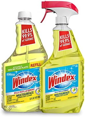 Windex Disinfectant Cleaner - Multisurface Spray Bundle, Includes a 23 fl oz Spray and a 32 fl oz Refill, Works on Kitchen and Bathroom Counters and More, Citrus Fresh Scent