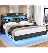 ADORNEVE Floating Bed Frame King Size with USB-C/A Charging Station, LED Bed Frame with Storage H...