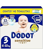 Dodot Pañales Bebé Sensitive, Talla 3 (6-10 kg), 198 Pañales + 1 Pack de 10 Toallitas Gratis de Aqua Plastic Free, Nº1 en Protección de la Piel de Dodot, Pack Mensual