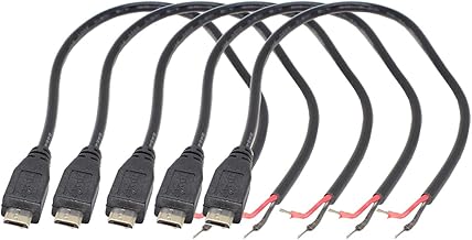 5pcs Micro USB Male Plug Cable 12inch 30cm 5V 3A 22AWG 2 Wires Power Pigtail Cable Cord DIY Black, 1 feet