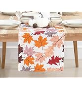 PurpleEssences Fall Maple Leaves Table Runner, Autumn Thanksgiving Kitchen Dining Table Decoratio...