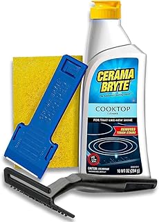 Cerama Bryte Combo Kit POW-R Grip, Scraper, Pad & Removes Tough Stains Cooktop and Stove Top Cleaner for Glass - Ceramic S...