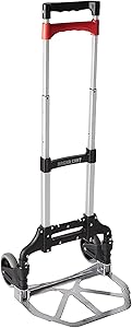 Magna Cart Personal 150 Pound Capacity Aluminum Folding Hand Truck with Telescopic Handle and Foldable Wheels for Industrial, Black and Red