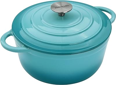 4.5 QT Enameled Cast Iron Dutch Oven with Lid Round Dutch Oven Big Dual Handles Classic Round Pot for Home Baking, Cooking, Aqua