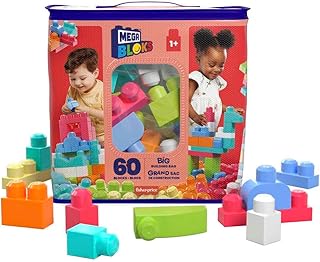 Mega BLOKS Juego de construcción Big Building Bag con 60 Bloques de construcción Grandes y Coloridos y 1 Bolsa de Almacena...