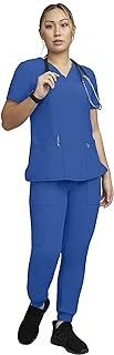 STAT MEDICAL WEAR Women Scrub Set, V-Neck Top with 3 Pockets and Drawstring Jogger Pant with 5 Pockets - 100210