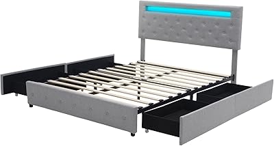 HOMFAMILIA Bed Frame with LED Lights/Drawers/USB Ports