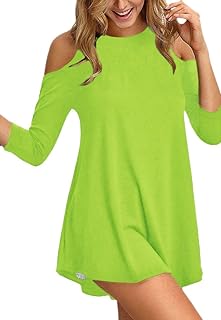 Afibi Womens Cold Shoulder 3/4 Sleeve Swing Tunic Tops for Leggings