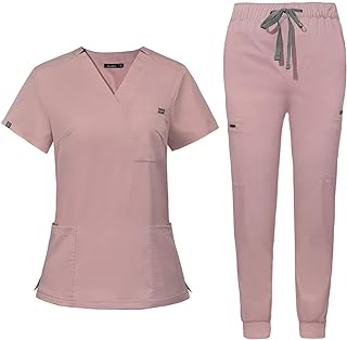 niaahinn Scrub for Women Scrubs Top with Classic V-Neck & Yoga Jogger Pants Medical Nursing Uniform Scrub Set