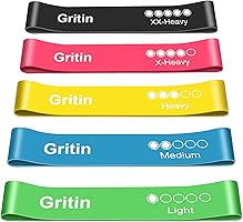 Gritin Resistance Bands, [Set of 5] Skin-Friendly Resistance Fitness Exercise Loop Bands with 5 Different Resistance...