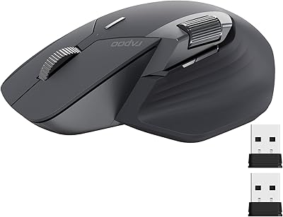 Rapoo MT760Mini Bluetooth Wireless Mouse - Bluetooth 5.0 and 2.4GHz Multi-Mode Connection, Support 4 Devices, M+ Cross Computer Technology, 11 Programmable Buttons, Matte Black