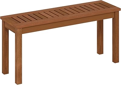 Furinno Tioman Hardwood Outdoor Backless Country Stool Bench in Teak Oil, Natural