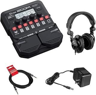 Zoom G1 Four Guitar Effects Processor with Polsen HPC-A30 Monitor Headphones, 9V Power Adapter & 10ft Instrument Cable Bundle