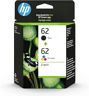 HP 62 Pack de 2 Cartouches d'Encre Noire et Trois Couleurs Authentiques (N9J71AE)