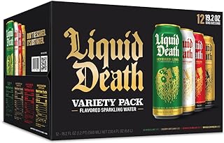 Liquid Death, Flavored Sparkling Water Variety Pack (Lime, Mango, Melon, and Cherry), 12-Pack (King Size 19.2oz Cans), Fla...