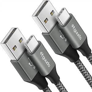 etguuds USB to USB C Cable 3ft, 2-Pack USB A to Type C Charger Cord Fast Charging for Samsung Galaxy A15 A25 A35 A55 A54, S24 S23 S22 S21 S20 S10 S10E, Note 20 10, Moto G, for iPhone 16 15, Gray